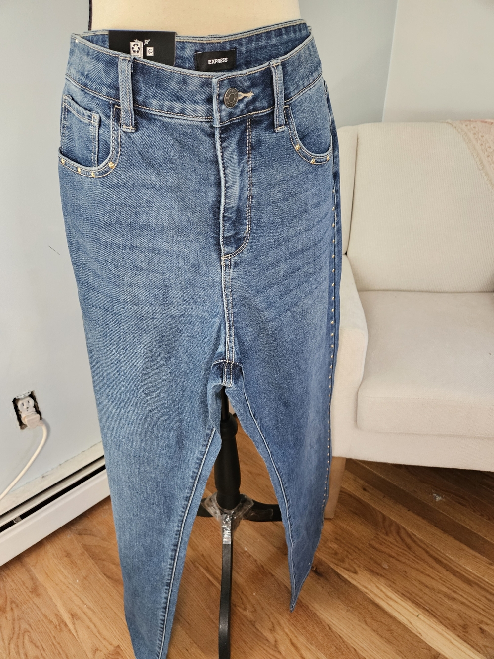 Express Blue Denim Embellished Jeans.msrp 98.00